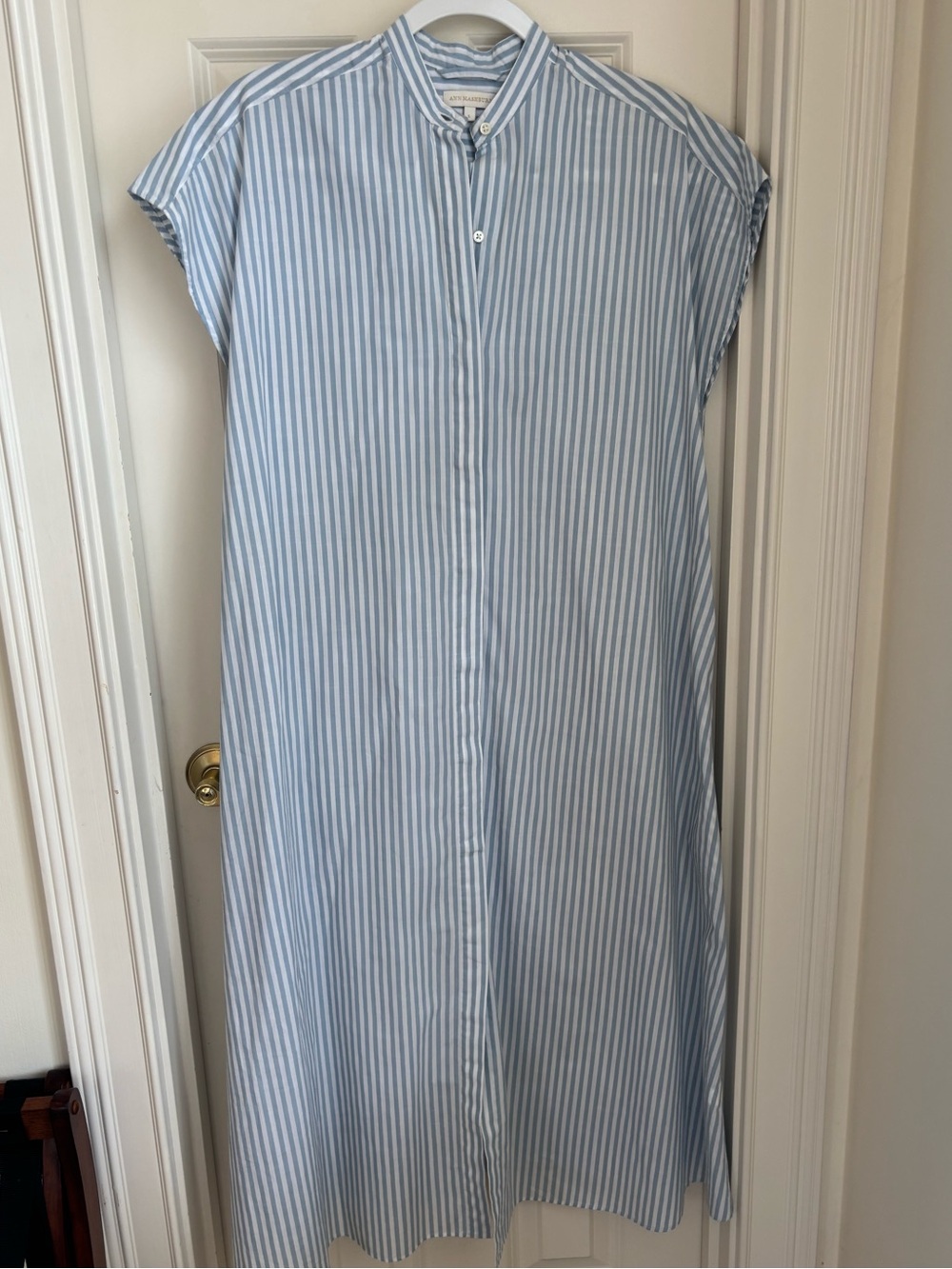 Ann Mashburn Blue and White Striped Gianna  Shirt Dress with sash size L